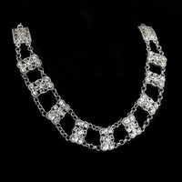 Necklace made of rectangles with floral pattern, rhinestone trim, double row — Ansicht 1