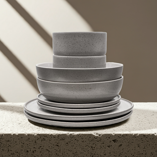 Dinnerware Set Ddoria – Handmade Stoneware in Granite Grey
