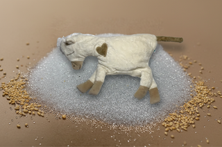 Bio Kuschelkissen Pferd naturweiß mit Mikro Glasperlen und Hirsespelz