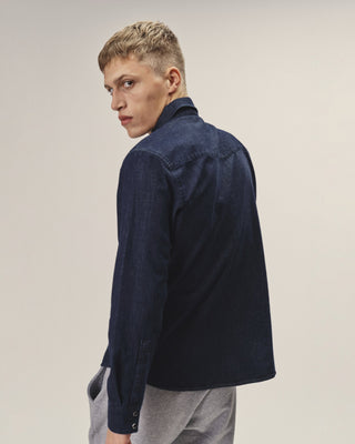 Herren Denim Western Hemd in dark indigo von WOTE, Ansicht Rücken.