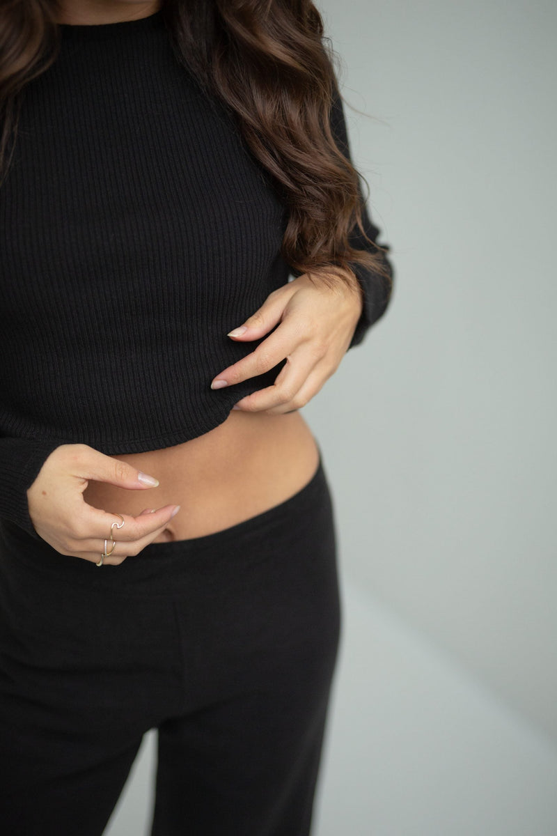 Langarm Crop-Top ELLA Bio-Baumwolle Schwarz GOTS-zertifiziert — Ansicht 2