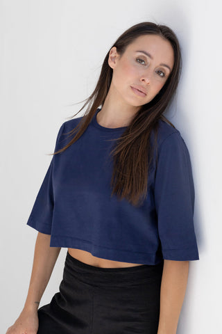 Crop Top ELISA – organic cotton, opaque, navy