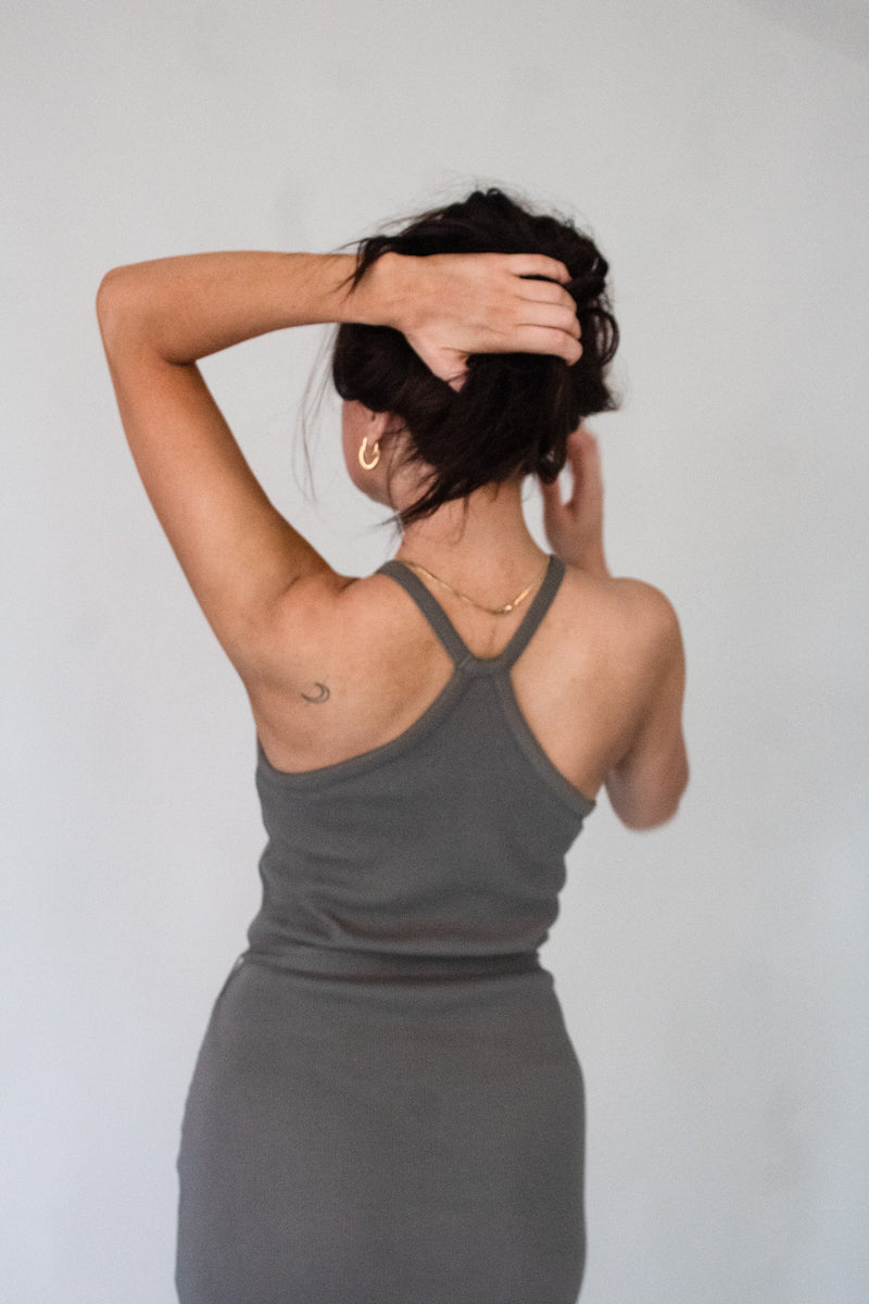 Kleid Bella Bio-Baumwolle Olive elegant nachhaltig GOTS — Ansicht 2