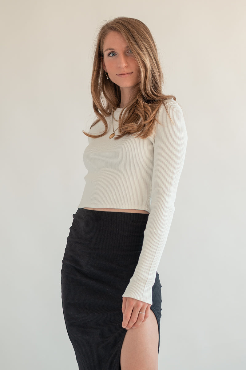Langarm Crop-Top ELLA – Bio-Baumwolle Off-White — Ansicht 3