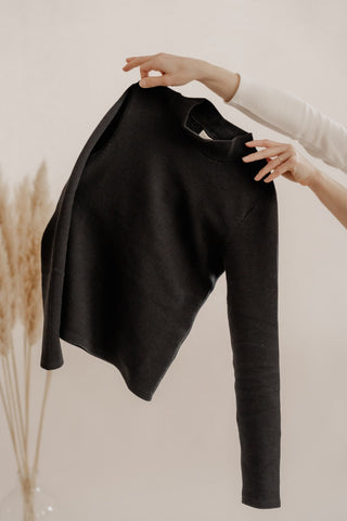 CLARA stand-up collar long-sleeve top – organic cotton | black | elegant &amp; cozy