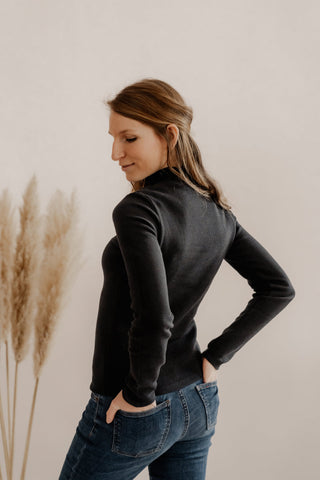 CLARA stand-up collar long-sleeve top – organic cotton | black | elegant &amp; cozy