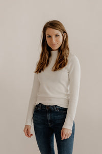 Stand-Up Collar Longsleeve CLARA – Organic Cotton Waffle Fabric White — Ansicht 4