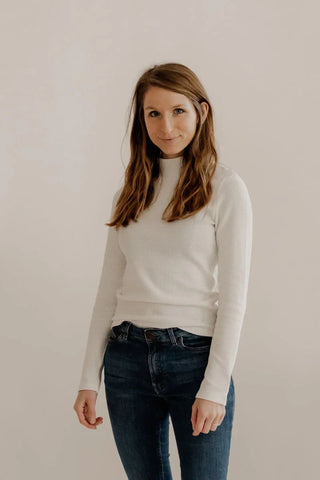 CLARA stand-up collar long-sleeve top – organic cotton | white | waffle fabric comfort