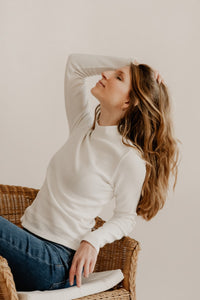 Stand-Up Collar Longsleeve CLARA – Organic Cotton Waffle Fabric White — Ansicht 1