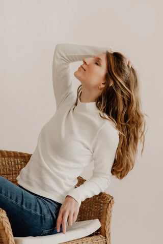 CLARA stand-up collar long-sleeve top – organic cotton | white | waffle fabric comfort