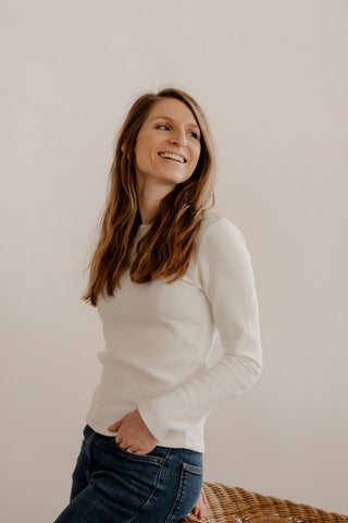 Round-neck long-sleeve EMILY – Organic cotton | White | Year-round comfort
