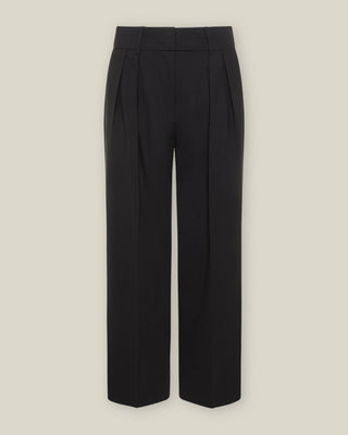 Schwarze Marlene Hose für Damen aus zertifizierter Wolle in frontaler Freisteller-Ansicht.