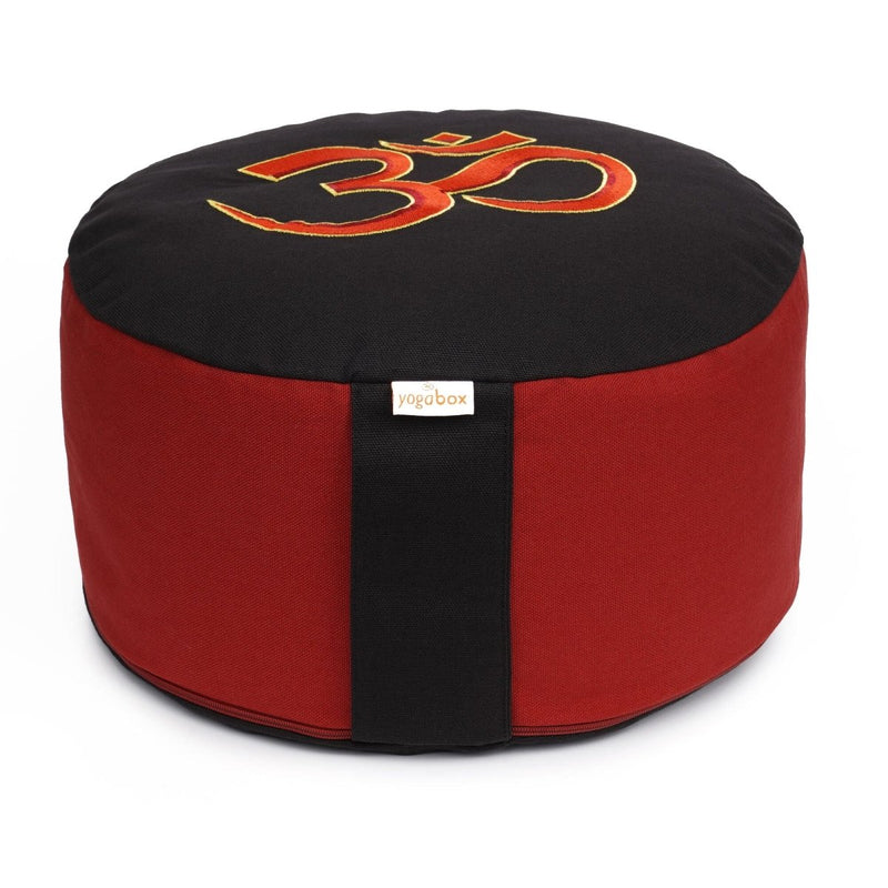 Meditationskissen Glückssitz® mit Om-Symbol – 33 cm Durchmesser, Buchweizenschalen — YOVANA GmbH • yogabox.de