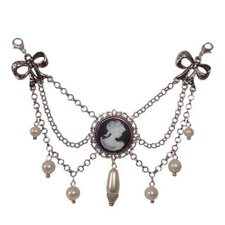 Damen-Miederkette mit Gemme, Perlentropfen & Schleifen | 3-reihig, 15 cm