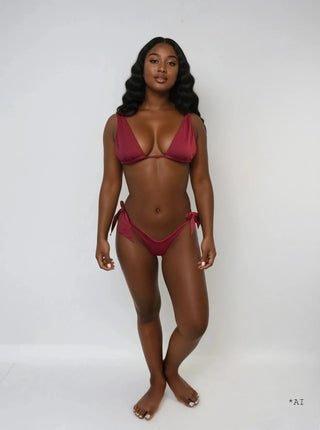 Mono Bikini – Bordeaux Red | Einfarbig | Verstellbare Bänder
