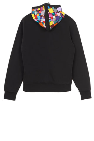 Unisex Hoody mit multicolorem Mosaik‑Folienprint auf der Kapuze, gefütterter Kapuze und Kängurutasche; weicher Sweat, klarer Fit, dezenter Glanz bei Bewegung.

