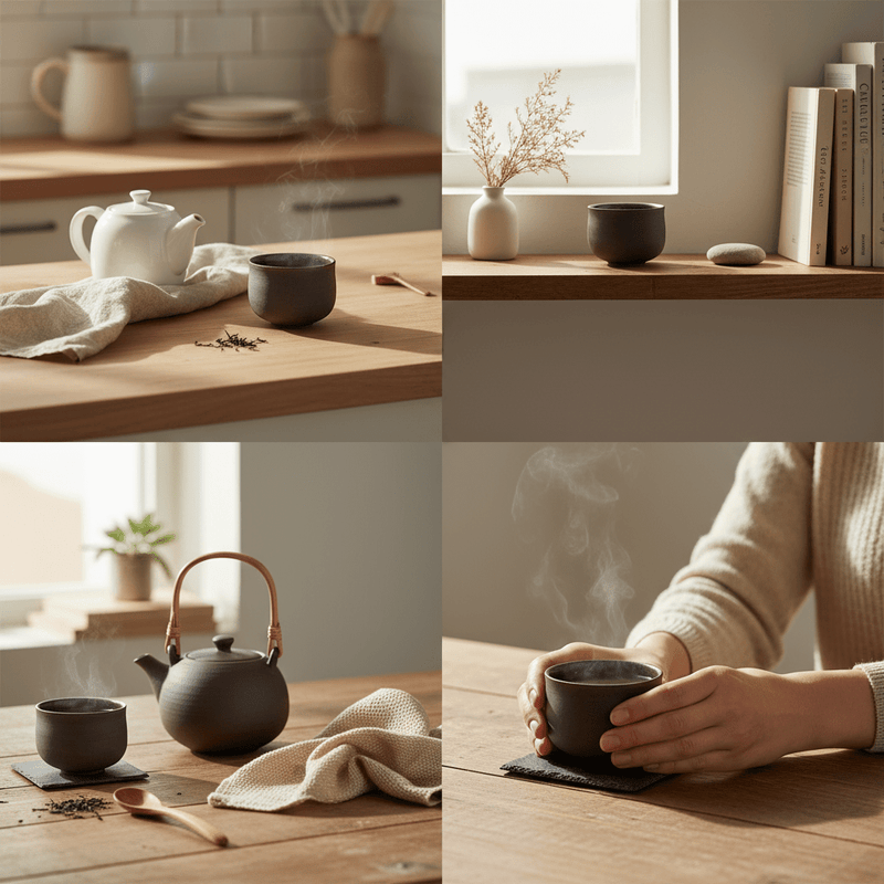 Ocha Teetasse Grau-Schwarz handgefertigt Keramik 325ml — Ansicht 3