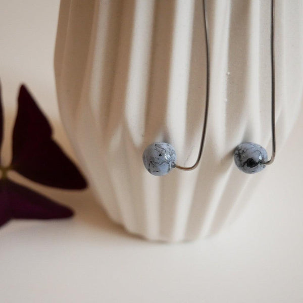 Gray-blue marbled pearl earrings cold porcelain stainless steel