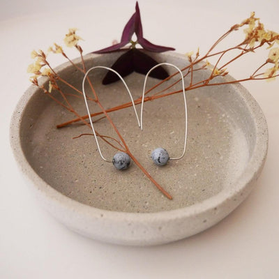 Gray-blue marbled pearl earrings cold porcelain stainless steel