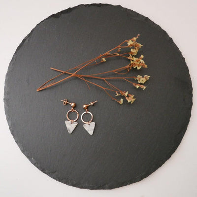 Triangular Marbled Cold Porcelain Rose Gold Plated Earrings