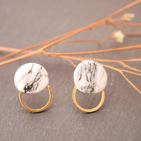 Gray-white Marble Look Earrings – Cold Porcelain | 18k gold plated