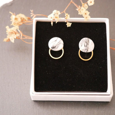 Gray-white Marble Look Earrings – Cold Porcelain | 18k gold plated