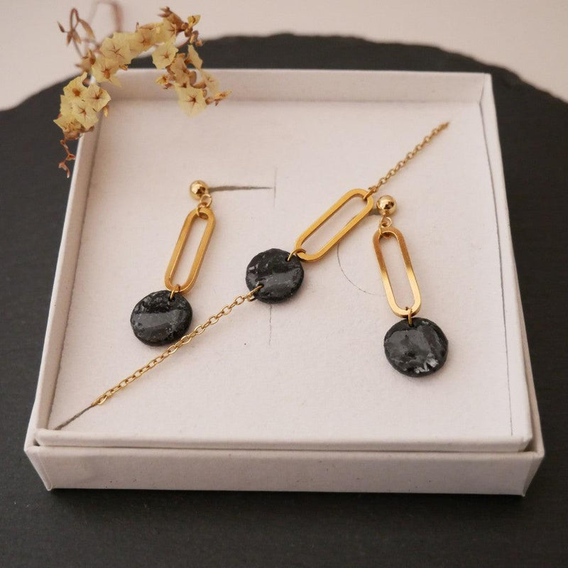 Geometric Jewelry Set Black Marbled – Handmade Cologne — Ansicht 2