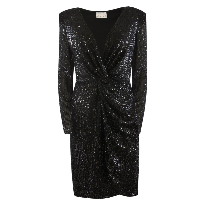 Gigi Dress - Black Sequins, Knot Detail, Sustainable — Ansicht 2