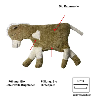 bio Kuschelkissen Pferd hellbraun Gewichtes Kissen  mit Glasperlen , GOTS zertifiziert – PAT & PATTY