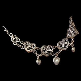 Miederkette „Herzerl“ – doppelreihig mit Strass & Herzanhängern | 14,5 cm