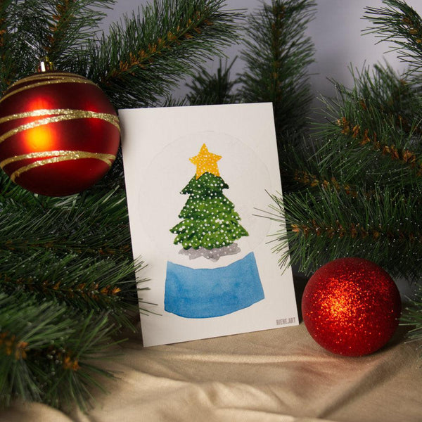 Christmas postcard set with watercolor snow globes | Set of 8 | Recycled paper
