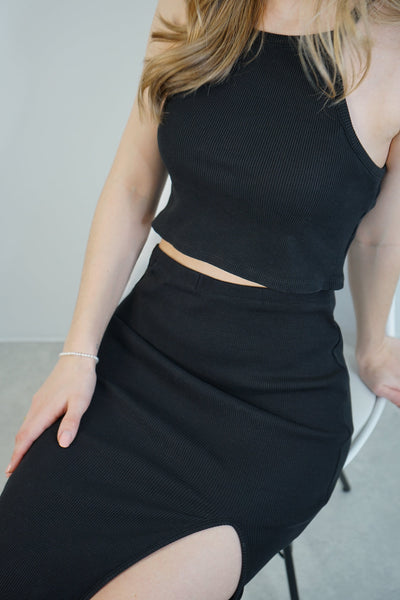 Midi-Rock Ivy Bio-Baumwolle Schwarz Elegant Zeitlos