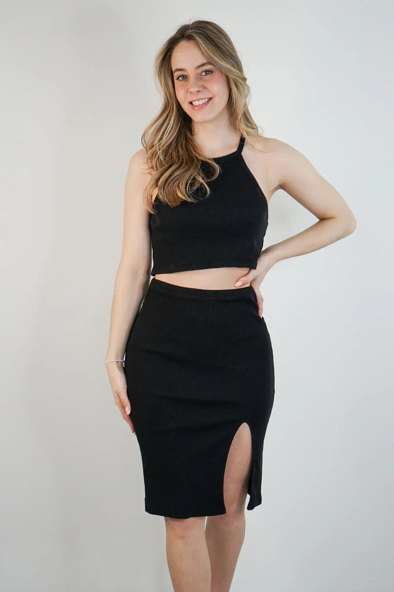 Midi Skirt Ivy Organic Cotton Black Elegant Timeless — Marenika