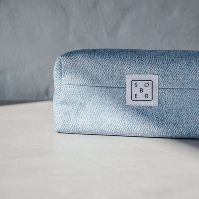 Denim Wash Bag – Upcycled toiletry bag made from leftover denim fabric