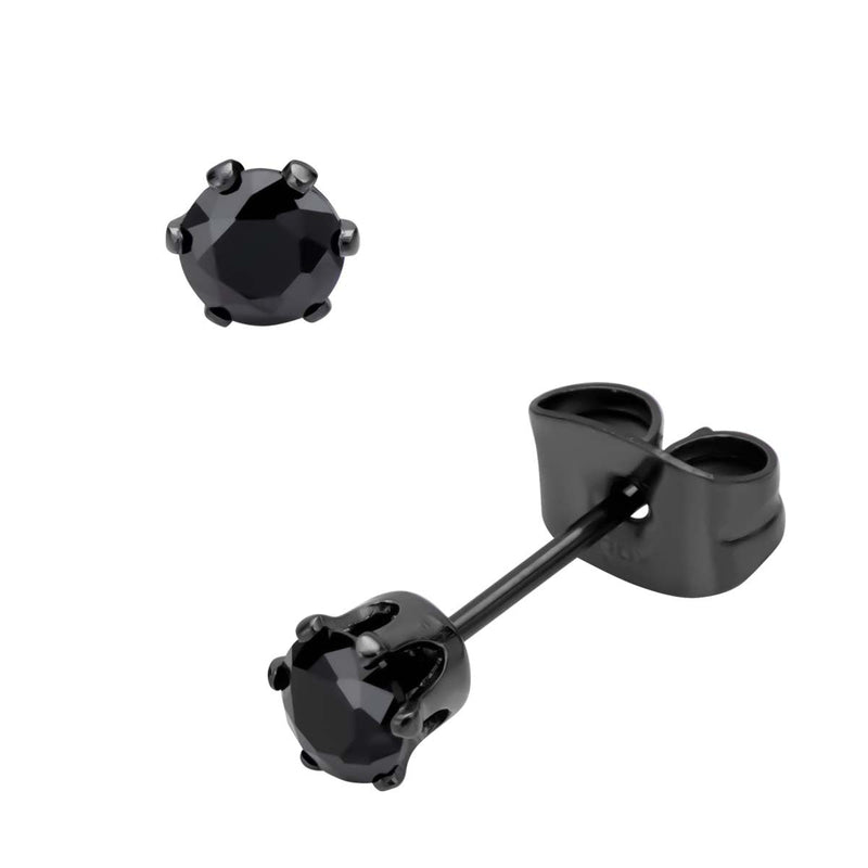 Black IP Steel with Black CZ Stud Earrings (Unisex) — Ansicht 5