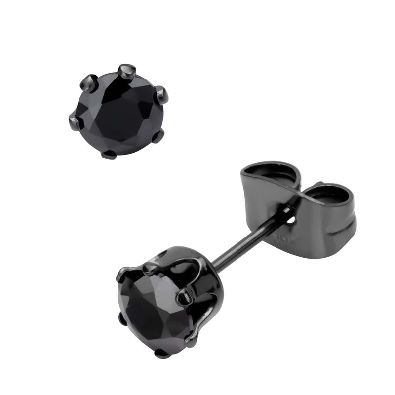 Black IP Steel with Black CZ Stud Earrings (Unisex) — Ansicht 4