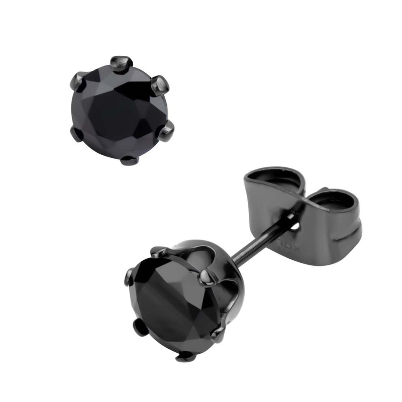 Black IP Steel with Black CZ Stud Earrings (Unisex) — Ansicht 3