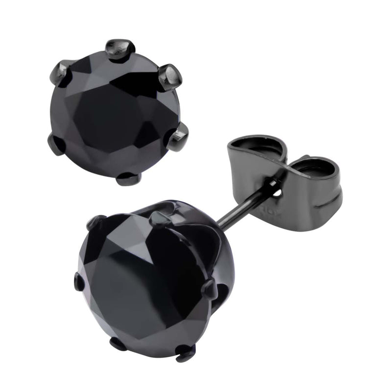 Black IP Steel with Black CZ Stud Earrings (Unisex) — Ansicht 2