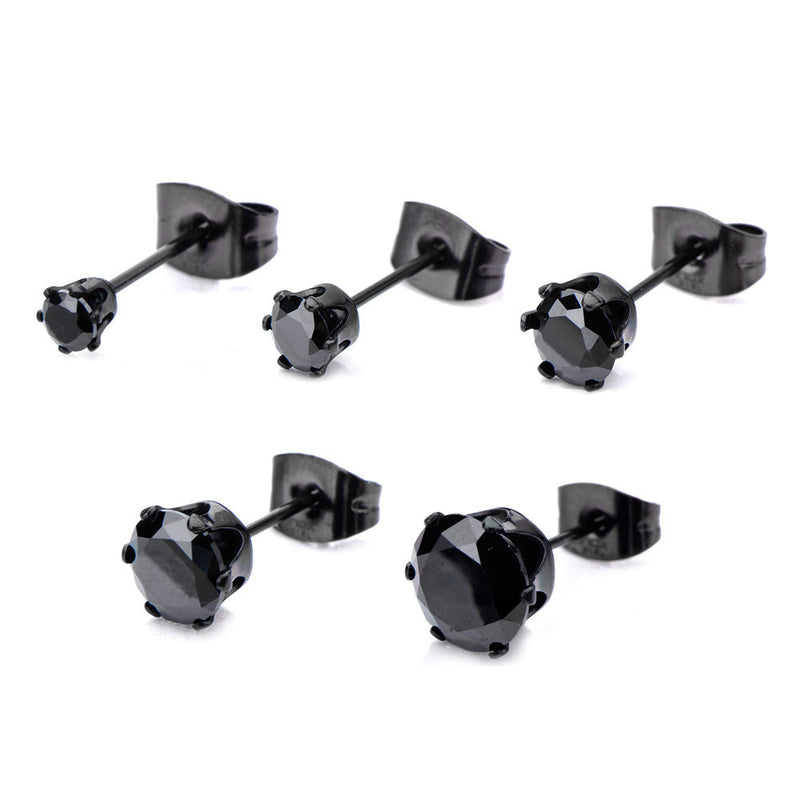 Black IP Steel with Black CZ Stud Earrings (Unisex) — Ansicht 7