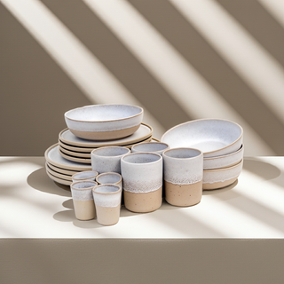 Aalina Komplett-Set – Steingut | Handgefertigt | Beige-Weiß