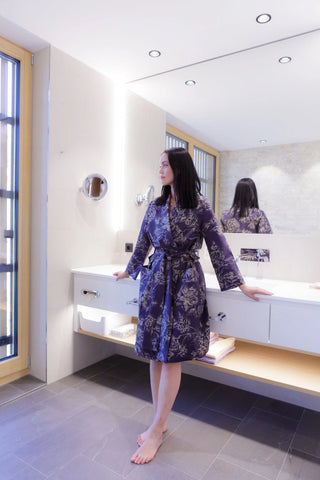 Satin Kimono Indigo Peony 100% mercerized cotton satin 300 TC