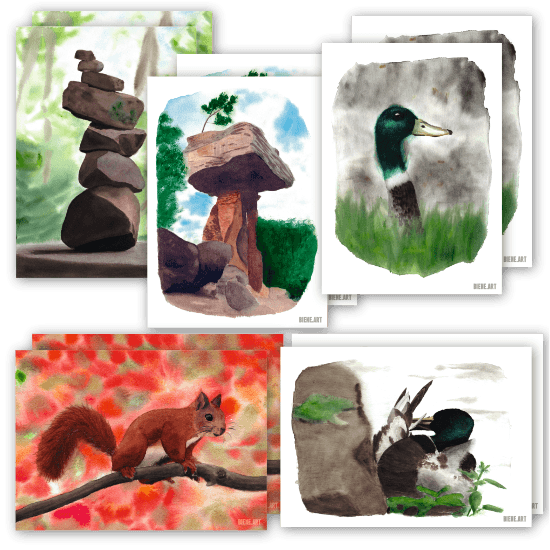 Set of 10 Watercolor Postcards – Forest & Animal Motifs | Recycled Paper — BIENE.ART