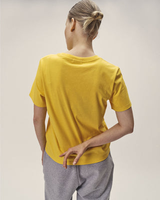 Gelbes Damen T-Shirt mit Rundhalsausschnitt aus Bio-Baumwolle, Rückenansicht
