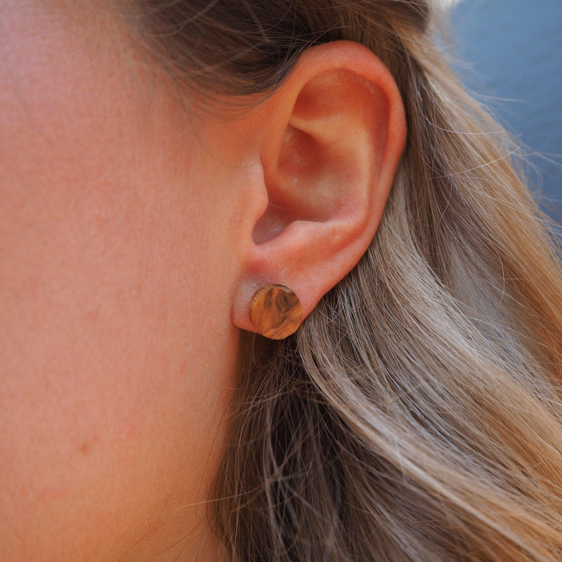 Olive Wood Stud Earrings – handmade, minimalist — LIZO
